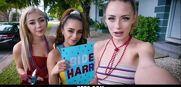 Three Teens Going Door To Door Getting Votes For Biden Have Interracial Threesome